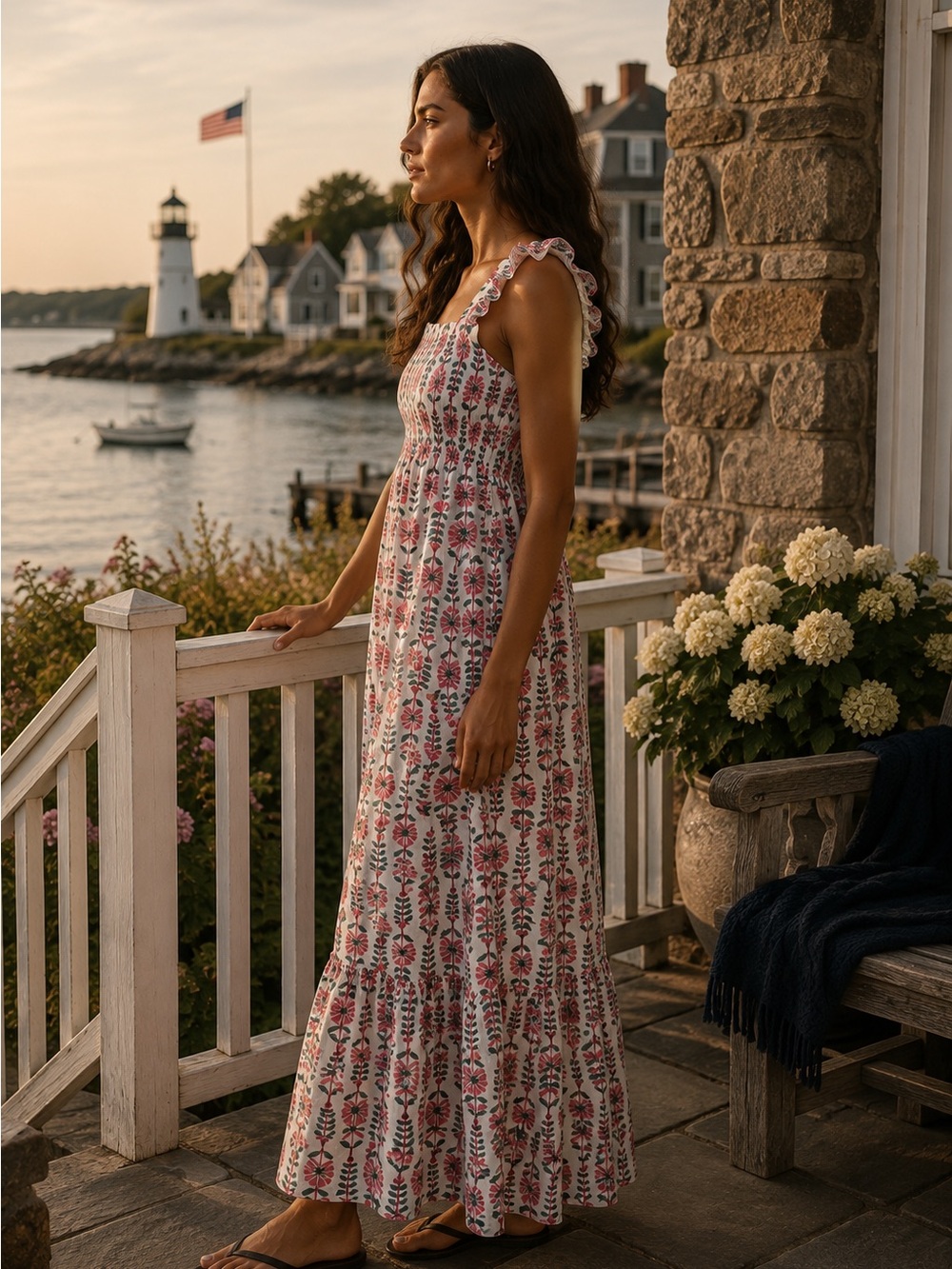 Anthropologie White Maxi Dress with Pink Floral Print - Picture 4 of 5
